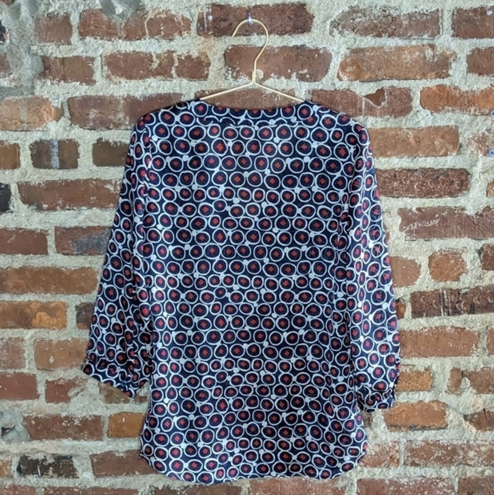 The Limited Medium Blue, Red & White Abstract Sheer Tunic Blouse - Picture 8 of 12